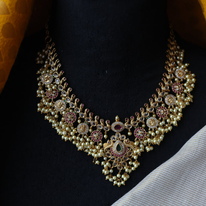 Antique pearl short necklace with earrings S1B16134