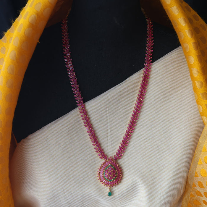 Heritage gold plated ruby stone long necklace with earrings RUB209