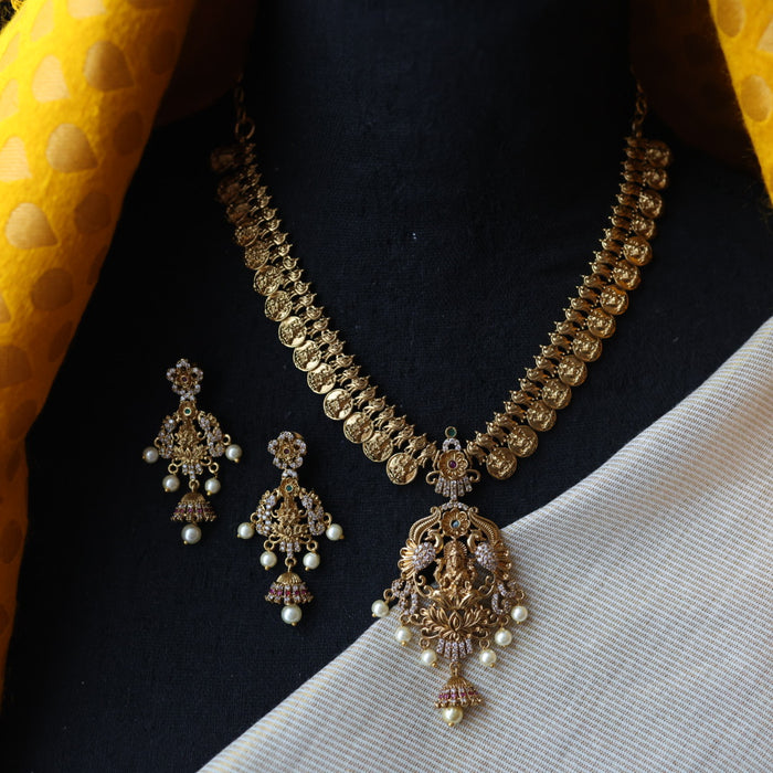 Antique temple design short necklace and earrings S1B1308