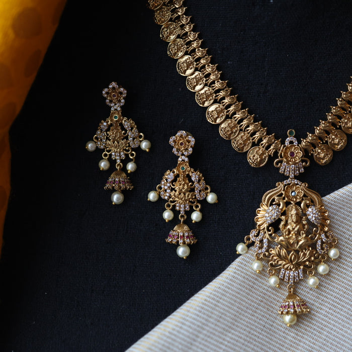 Antique temple design short necklace and earrings S1B1308