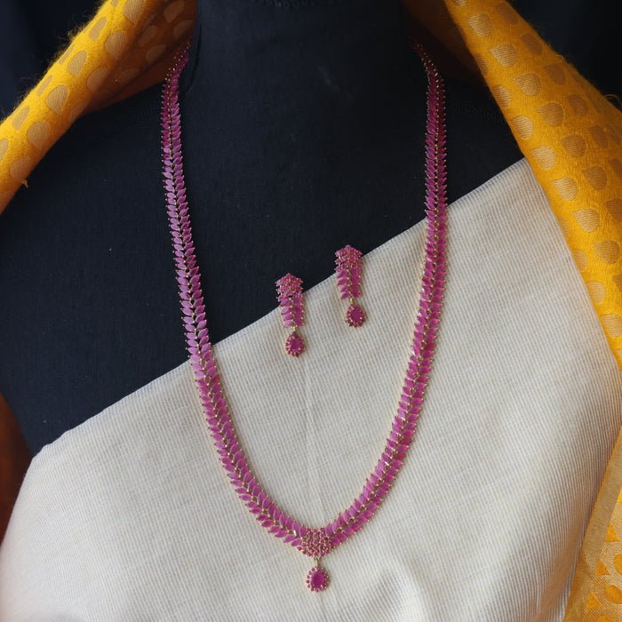 Heritage gold plated ruby stone long necklace with earrings RUB210