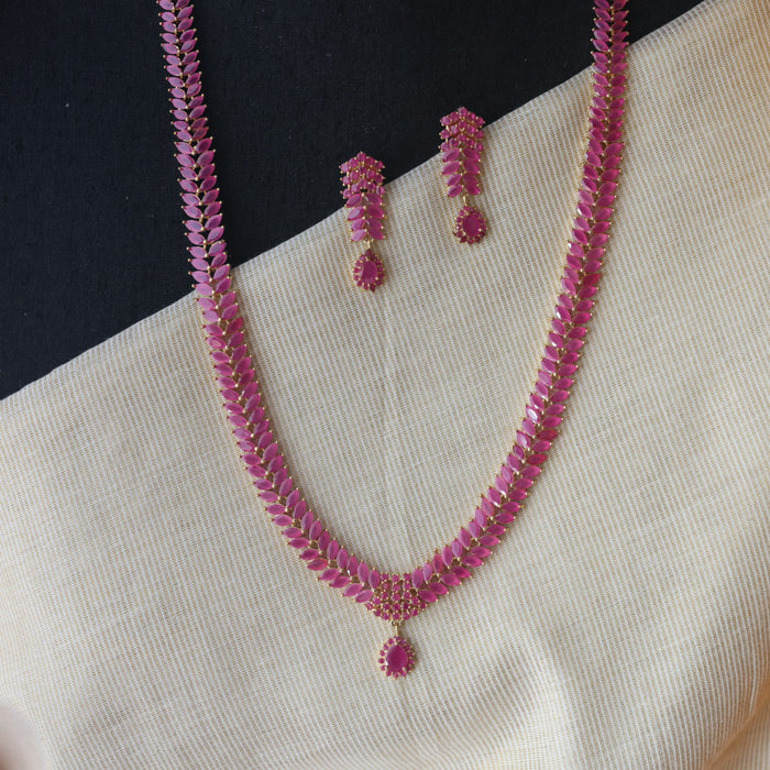 Heritage gold plated ruby stone long necklace with earrings RUB210