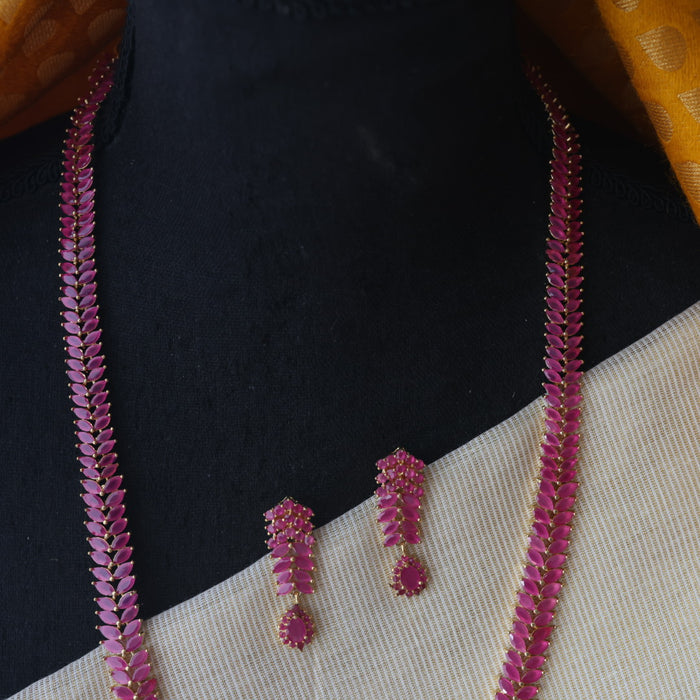 Heritage gold plated ruby stone long necklace with earrings RUB210