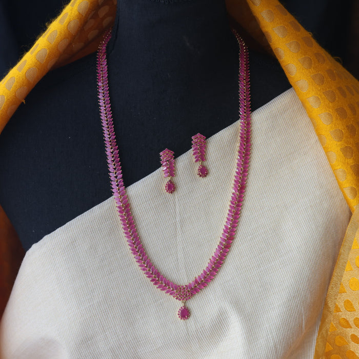 Heritage gold plated ruby stone long necklace with earrings RUB210