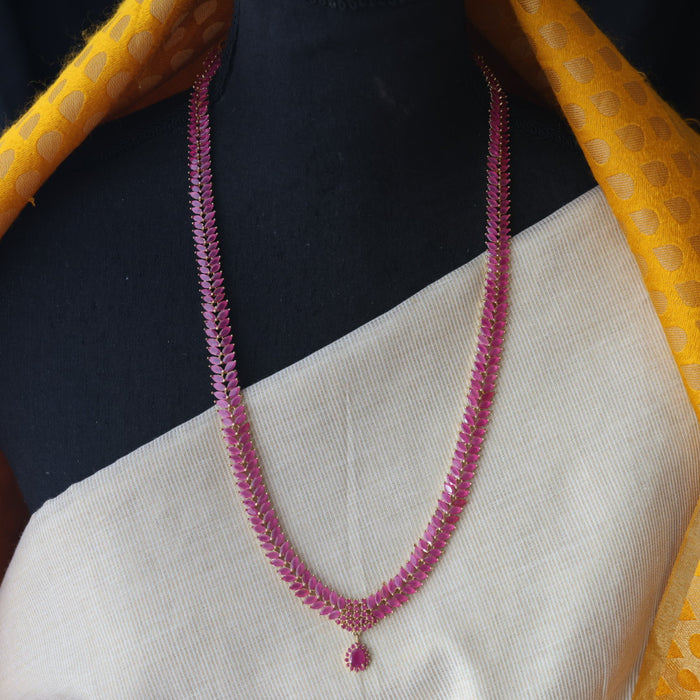 Heritage gold plated ruby stone long necklace with earrings RUB210