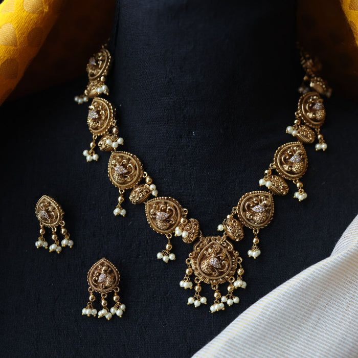 Antique temple design short necklace and earrings S1B13089