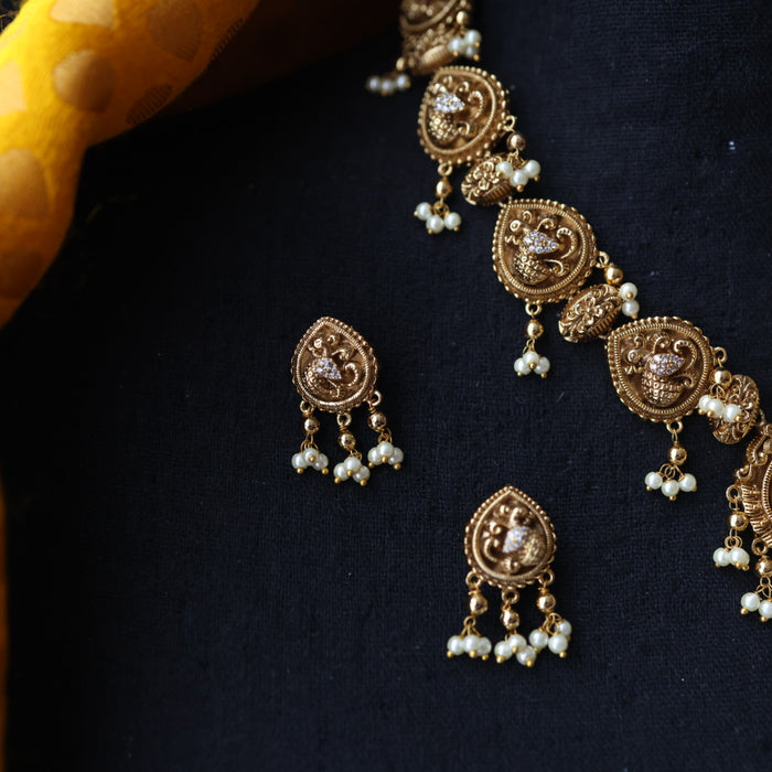 Antique temple design short necklace and earrings S1B13089