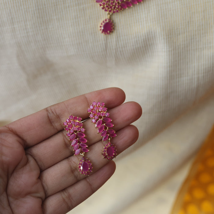 Heritage gold plated ruby stone long necklace with earrings RUB210
