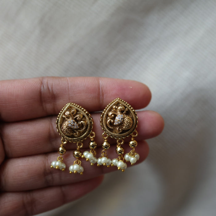 Antique temple design short necklace and earrings S1B13089