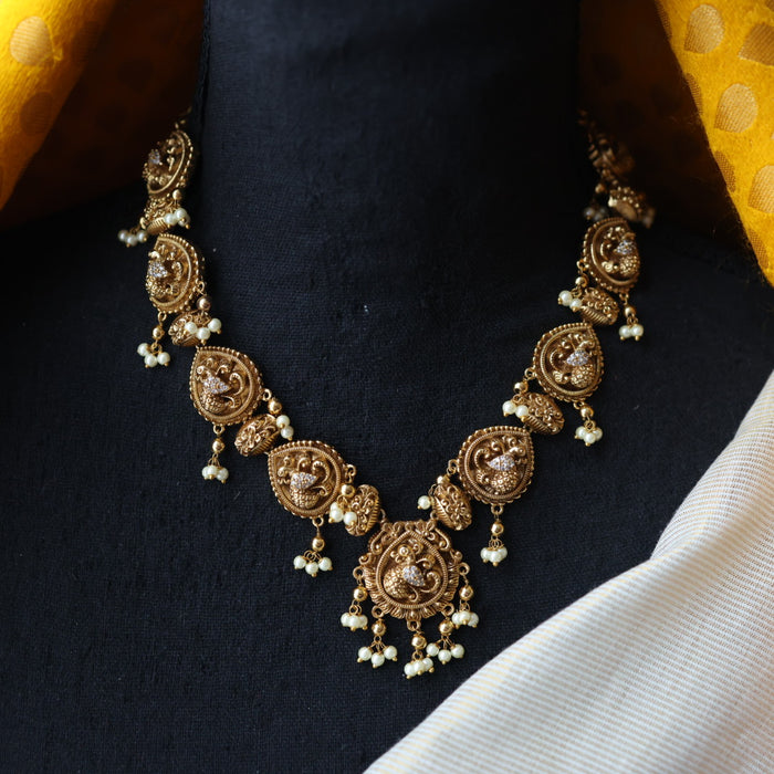 Antique temple design short necklace and earrings S1B13089