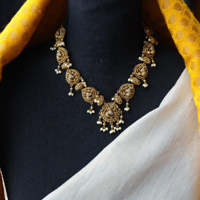 Antique temple design short necklace and earrings S1B13089