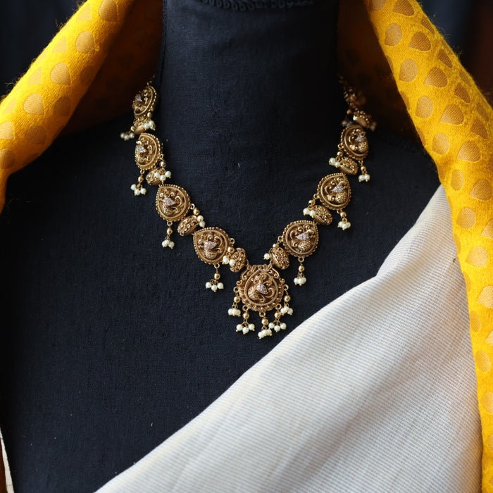 Antique temple design short necklace and earrings S1B13089