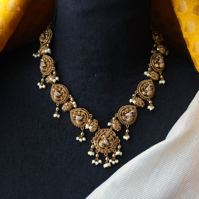 Antique temple design short necklace and earrings S1B13089