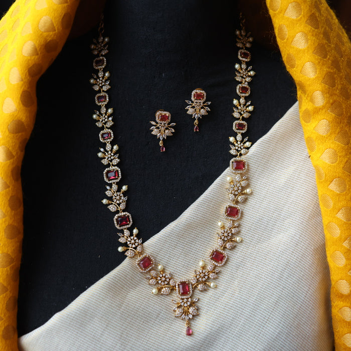 Antique ruby stone long necklace with earrings LL03789