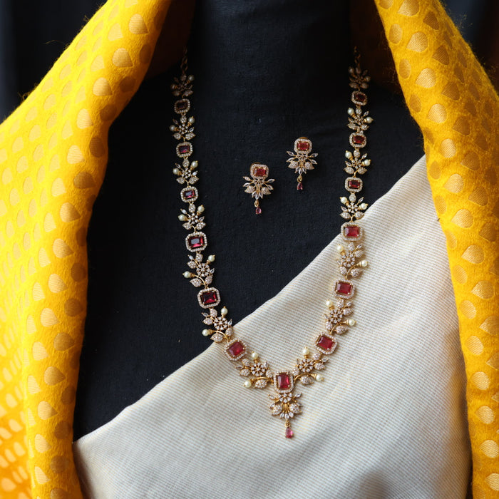 Antique ruby stone long necklace with earrings LL03789