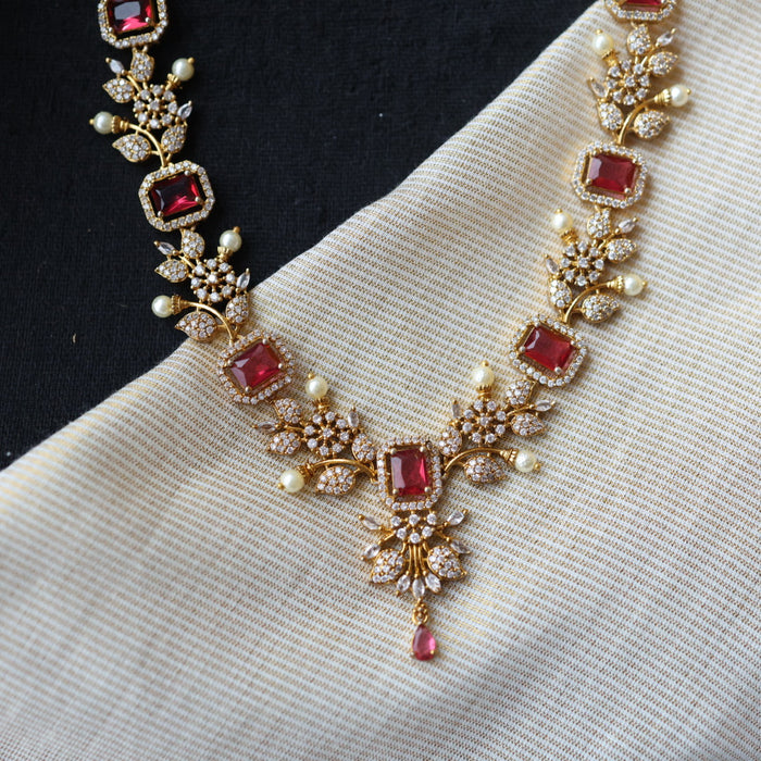 Antique ruby stone long necklace with earrings LL03789