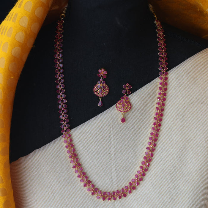 Heritage gold plated ruby stone long necklace with earrings RUB289