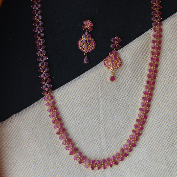 Heritage gold plated ruby stone long necklace with earrings RUB289
