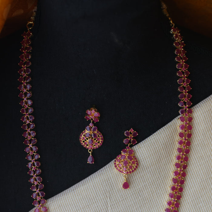 Heritage gold plated ruby stone long necklace with earrings RUB289