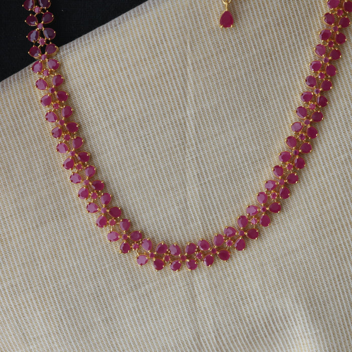 Heritage gold plated ruby stone long necklace with earrings RUB289