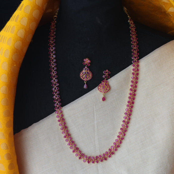 Heritage gold plated ruby stone long necklace with earrings RUB289