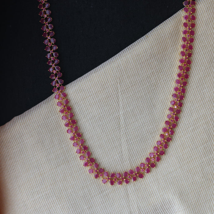 Heritage gold plated ruby stone long necklace with earrings RUB289