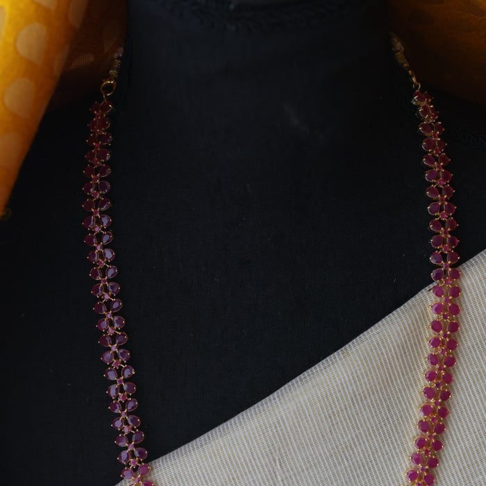 Heritage gold plated ruby stone long necklace with earrings RUB289