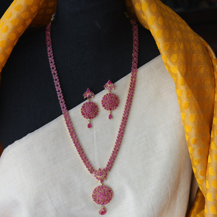 Heritage gold plated ruby stone long necklace with earrings RUB767