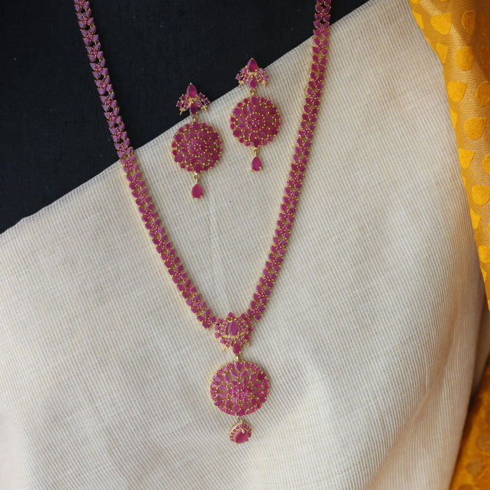 Heritage gold plated ruby stone long necklace with earrings RUB767