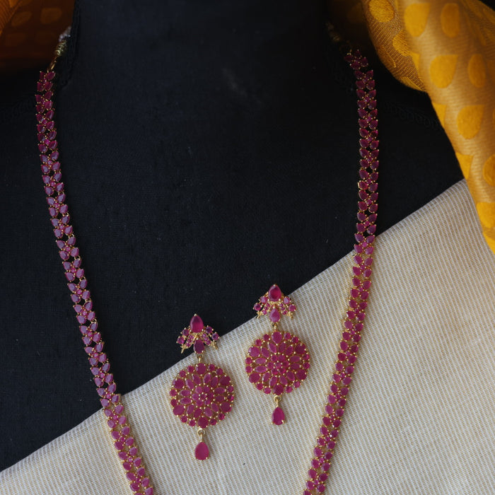 Heritage gold plated ruby stone long necklace with earrings RUB767