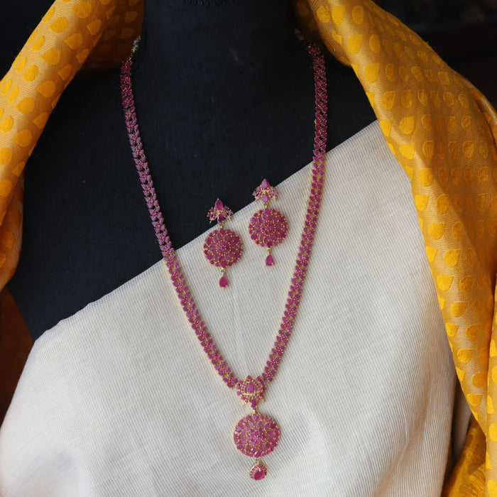 Heritage gold plated ruby stone long necklace with earrings RUB767