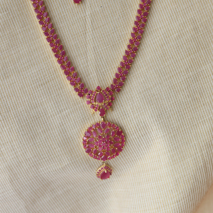 Heritage gold plated ruby stone long necklace with earrings RUB767