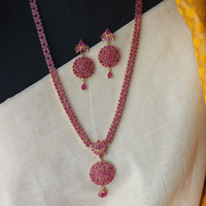Heritage gold plated ruby stone long necklace with earrings RUB767