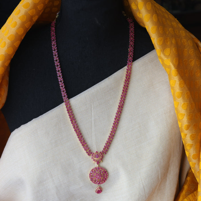 Heritage gold plated ruby stone long necklace with earrings RUB767