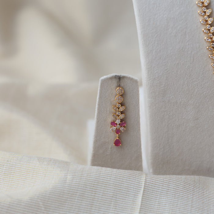 Heritage gold plated ruby white stone long and short necklace with earrings HLS1101