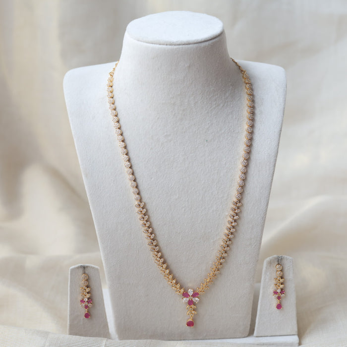 Heritage gold plated ruby white stone long and short necklace with earrings HLS1101