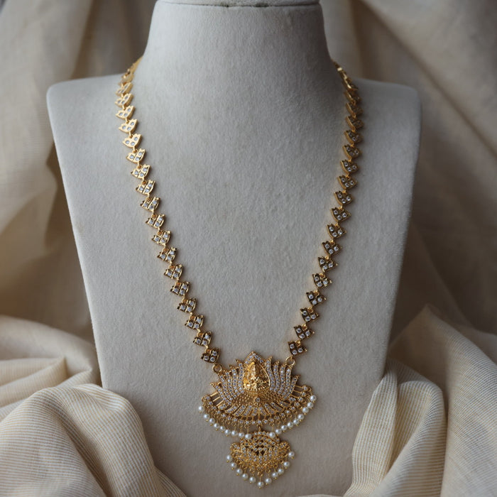 Heritage gold plated white stone padakam long necklace HP7394