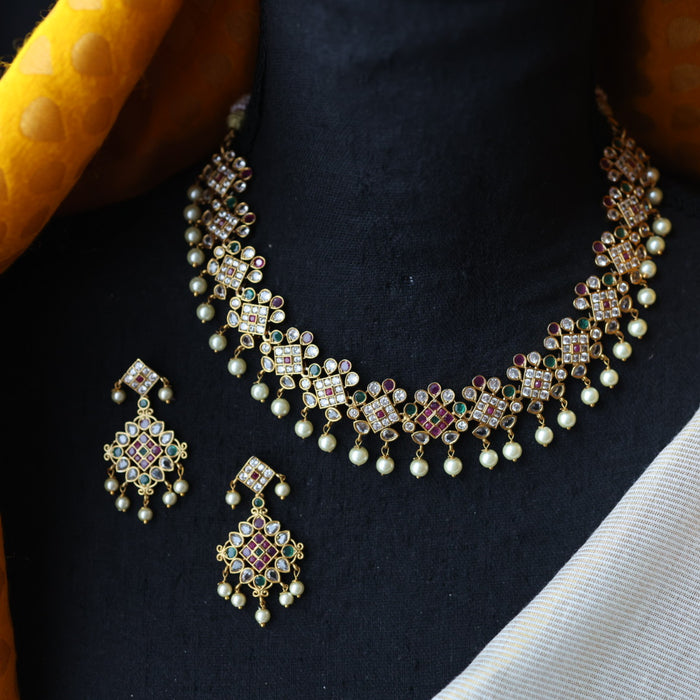 Antique pearl short necklace with earrings S1B1688