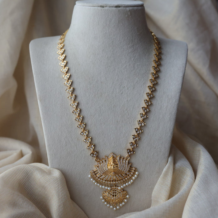 Heritage gold plated white stone padakam long necklace HP7394