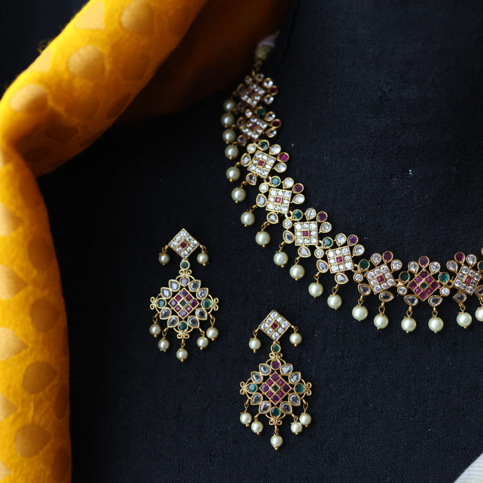 Antique pearl short necklace with earrings S1B1688