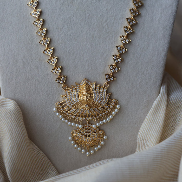 Heritage gold plated white stone padakam long necklace HP7394
