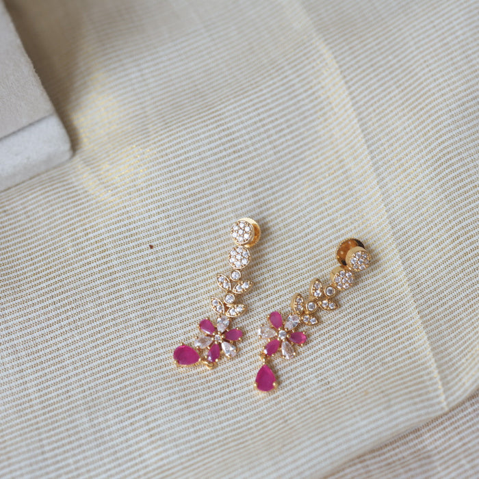 Heritage gold plated ruby white stone long and short necklace with earrings HLS1101