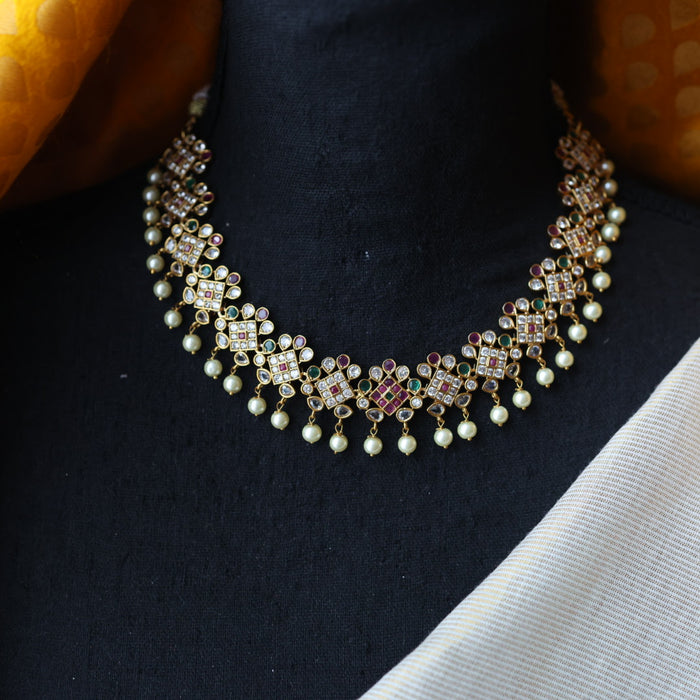 Antique pearl short necklace with earrings S1B1688