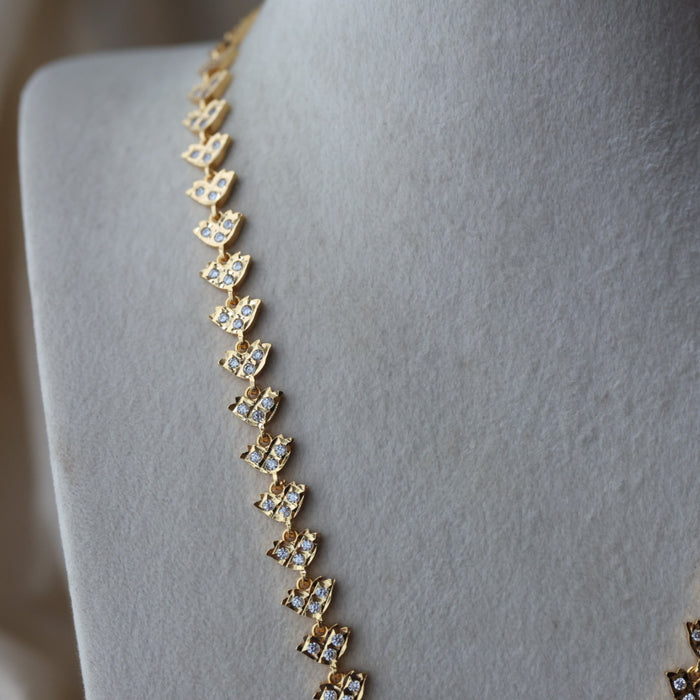 Heritage gold plated white stone padakam long necklace HP7394