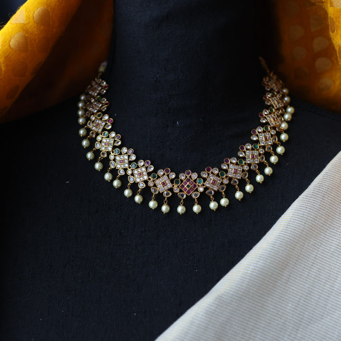 Antique pearl short necklace with earrings S1B1688