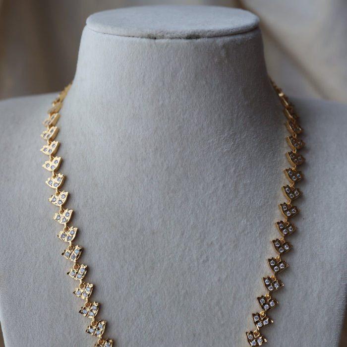 Heritage gold plated white stone padakam long necklace HP7394