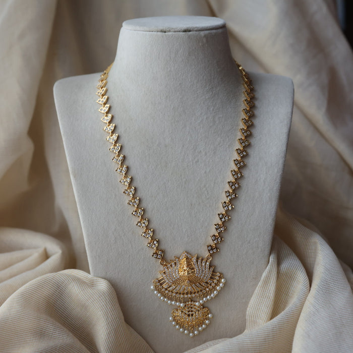 Heritage gold plated white stone padakam long necklace HP7394