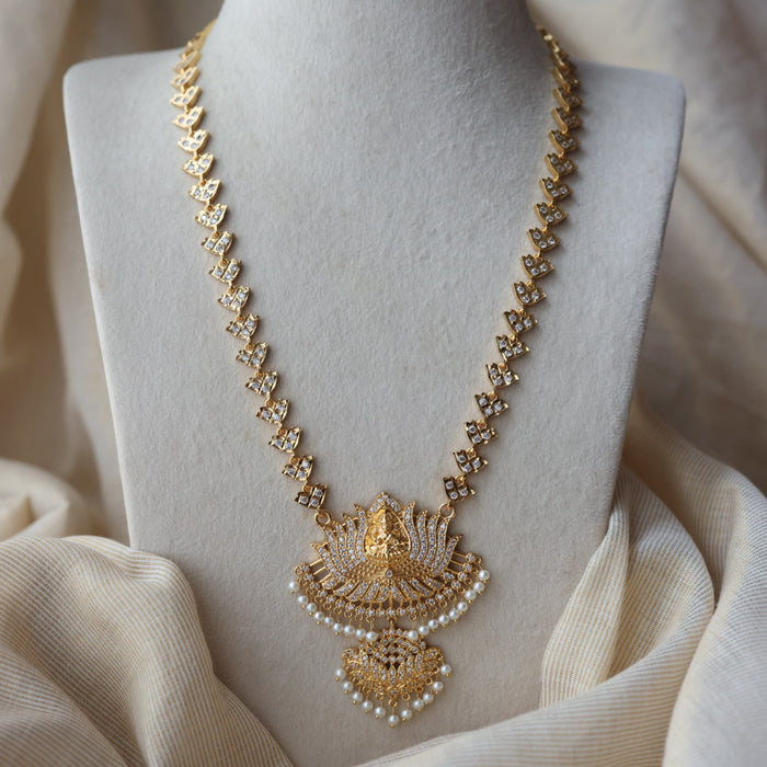 Heritage gold plated white stone padakam long necklace HP7394