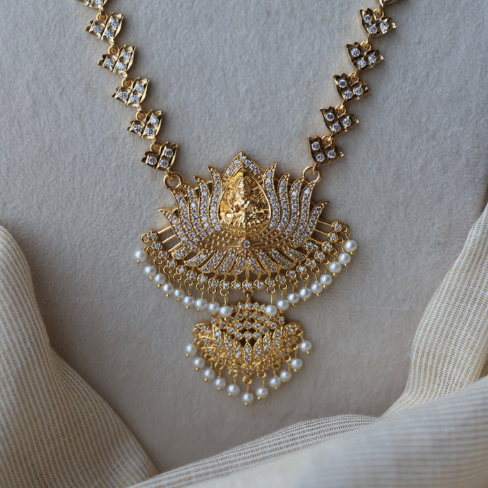 Heritage gold plated white stone padakam long necklace HP7394