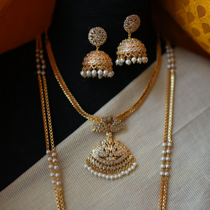 Heritage gold plated white padakam necklace set with earrings HP755